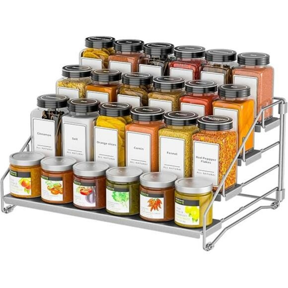4 tier adjustable spice rack organizer metal cabinet pantry shelf seasoning hold - Picture 7 of 7